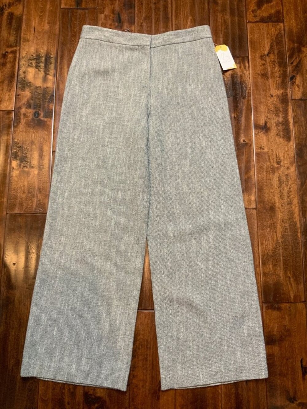 Zara Gray White Herringbone Wide Leg Pants, Size L